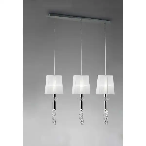 Tiffany Linear Pendant 3+3 Light E27+G9 Line, Polished Chrome With White Shades And Clear Crystal