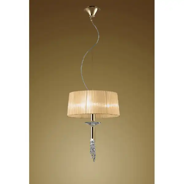 Tiffany Pendant 3+1 Light E27+G9, French Gold With Soft Bronze Shade And Clear Crystal