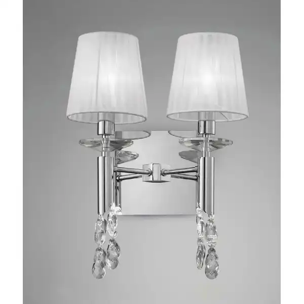 Tiffany Wall Lamp Switched 2+2 Light E14+G9, Polished Chrome With White Shades And Clear Crystal