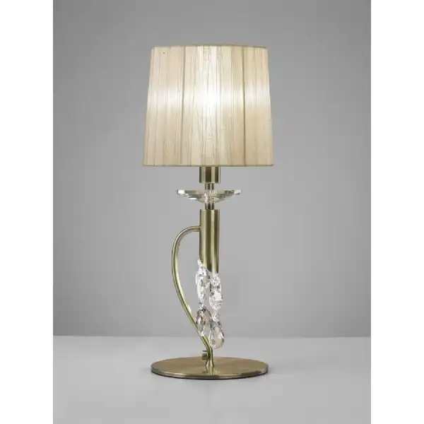 Tiffany Table Lamp 1+1 Light E14+G9, Antique Brass With Soft Bronze Shade And Clear Crystal