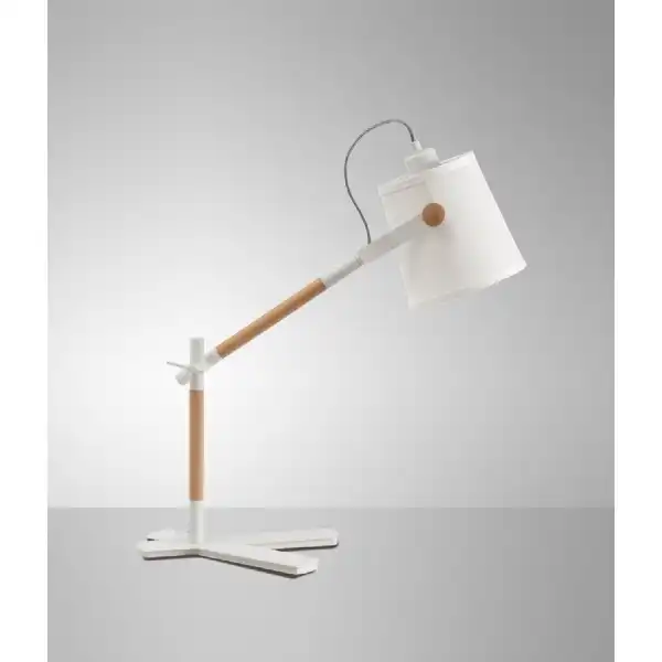 Nordica Table Lamp With White Shade 1 Light E27, Matt White Beech With Ivory White Shade