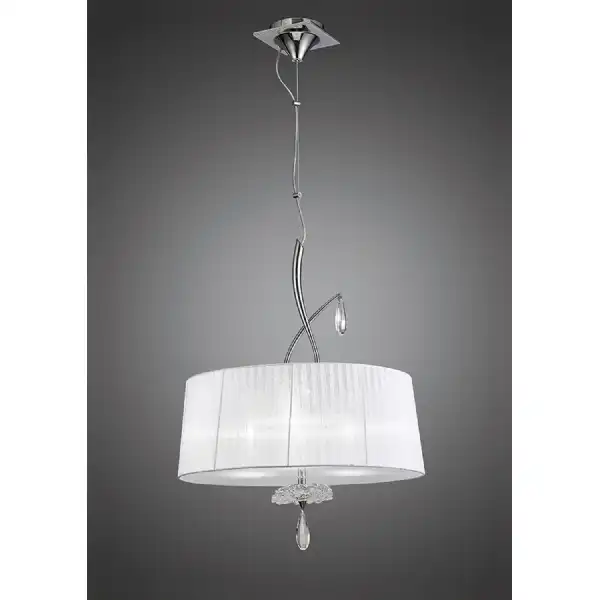 Louise Pendant 3 Light E27 Round With White Shades Polished Chrome Clear Crystal