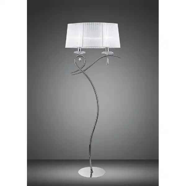 Louise Floor Lamp 2 Light E27 With White Shade Polished Chrome Clear Crystal