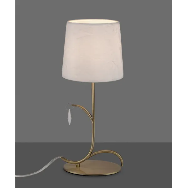 Andrea Table Lamp 45cm, 1 x E14 (Max 20W), Antique Brass, White Shades, White Crystal Droplets
