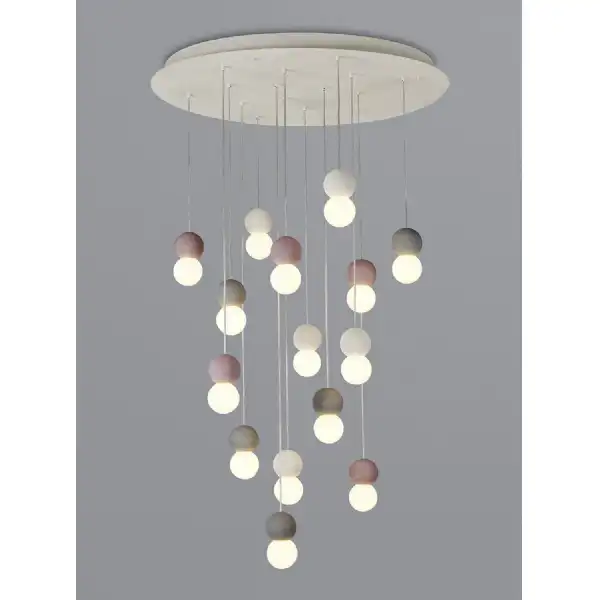 Galaxia Pendant Round, 15 Light E27, White Grey Red Cement, White Base And Cable, Item Weight: 22kg