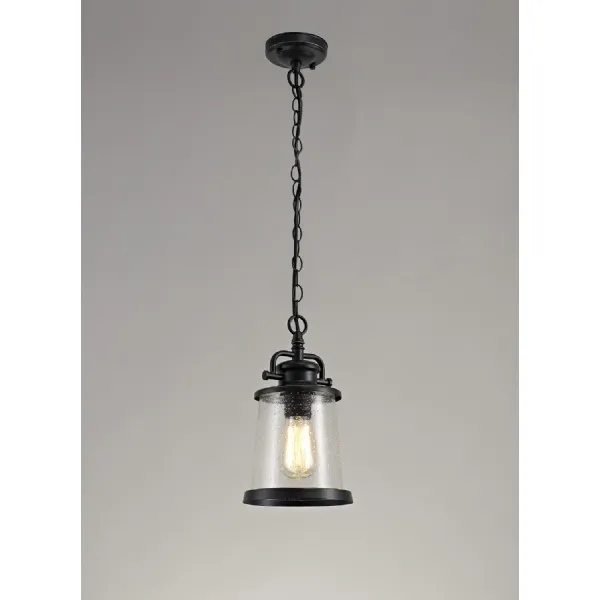Wandsworth Pendant, 1 x E27, Black Gold With Seeded Clear Glass, IP54, 2yrs Warranty