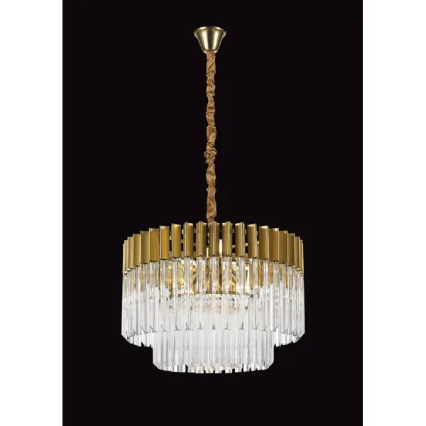Brass Clear Sculpted Glass Ceiling Light 8 E14 Lamp Holders