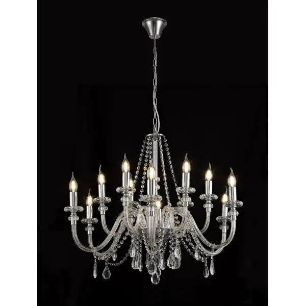 Wimbledon Chandelier Pendant, 12 Light E14, Polished Chrome Clear Glass Crystal, (ITEM REQUIRES CONSTRUCTION CONNECTION)
