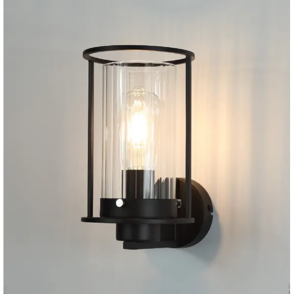 Oakley Wall Light, 1 Light E27, Black Clear Glass