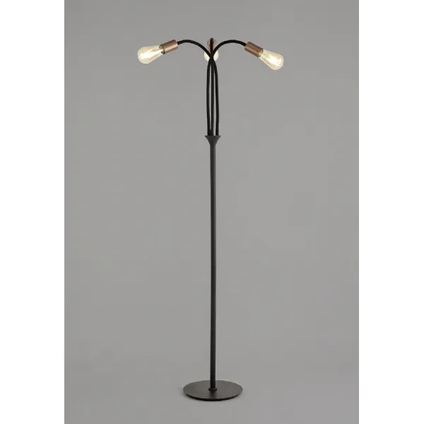 Andover Flexible Floor Lamp, 3 Light E27, Satin Black Brushed Copper