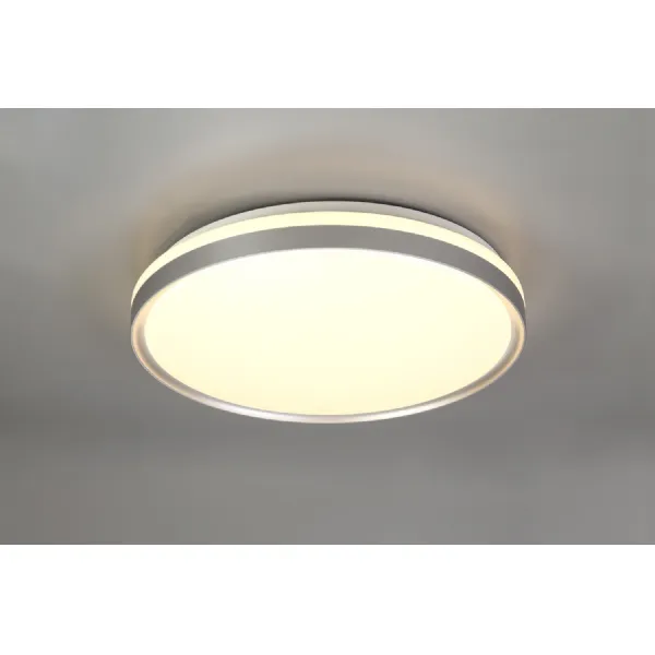Rye Ceiling 48cm, 1 x 36W LED 3 Step Dimmable, 3000K, 1575lm, IP44, Silver White Acrylic, 3yrs Warranty