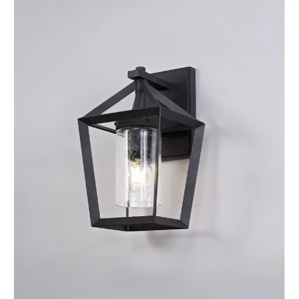 Finsbury Down Wall Lamp, 1 x E27, IP54, Anthracite Clear Rain Drop Effect Glass, 2yrs Warranty