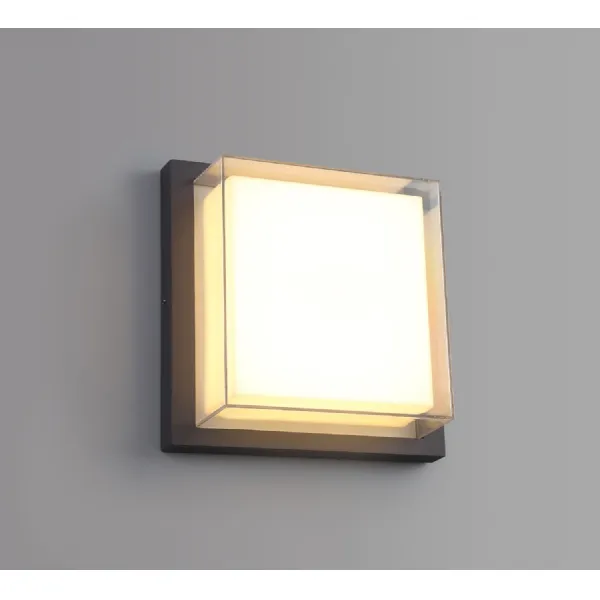 Chelsea Wall Lamp, 1 x 16W LED, 3000K, 1135lm, IP65, Anthracite Opal Clear PC, 3yrs Warranty