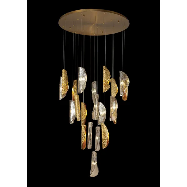 Sidcup Pendant 5m 21 x G9, Brass Metal Shade And Cognac Glass Item Weight: 24.9kg