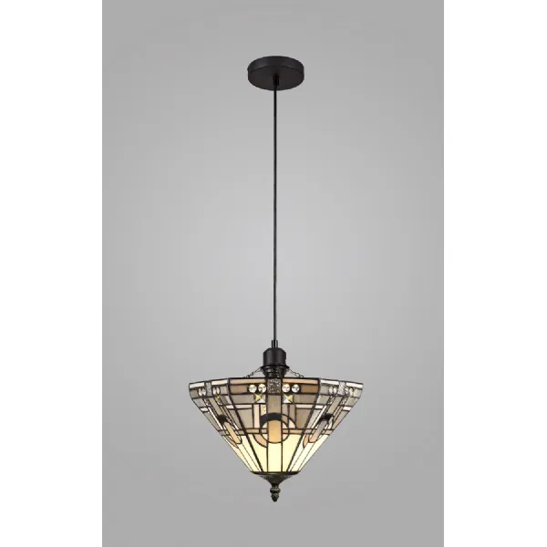 Knebworth 1 Light Uplighter Pendant E27 With 30cm Tiffany Shade, White Grey Black Clear Crystal