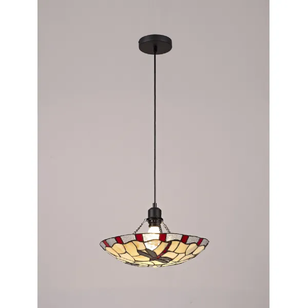 Cranleigh 1 Light Pendant E27 With 35cm Tiffany Shade, Red Cream Clear Crystal Black