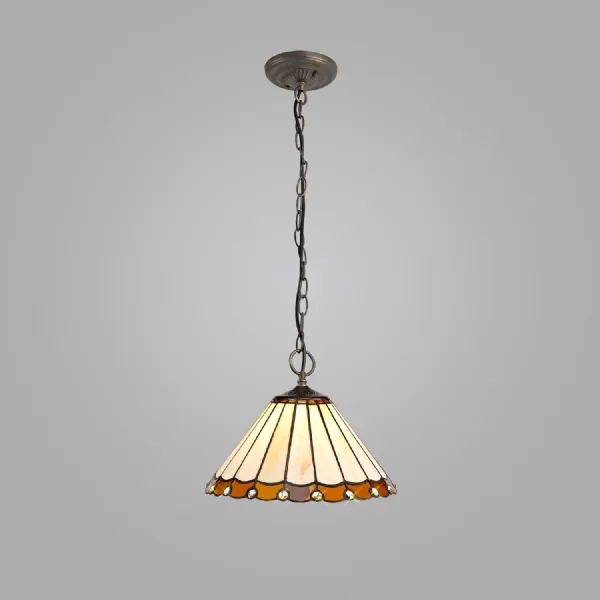 Ware 3 Light Downlighter Pendant E27 With 30cm Tiffany Shade, Amber Cream Crystal Aged Antique Brass