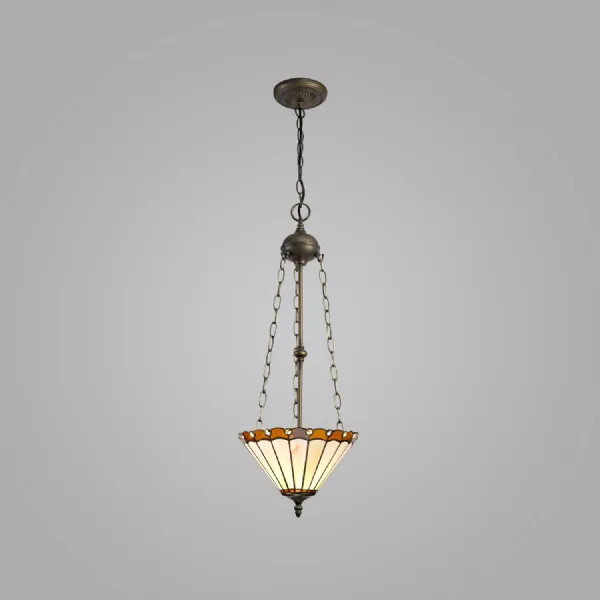 Ware 3 Light Uplighter Pendant E27 With 30cm Tiffany Shade, Amber Cream Crystal Aged Antique Brass