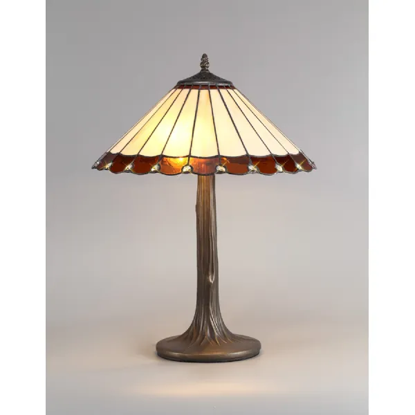 Ware 2 Light Tree Like Table Lamp E27 With 40cm Tiffany Shade, Amber Cream Crystal Aged Antique Brass