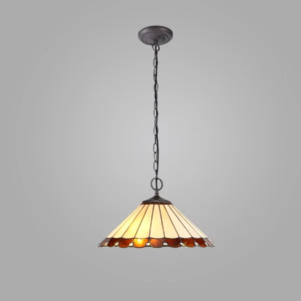 Ware 2 Light Downlighter Pendant E27 With 40cm Tiffany Shade, Amber Cream Crystal Aged Antique Brass