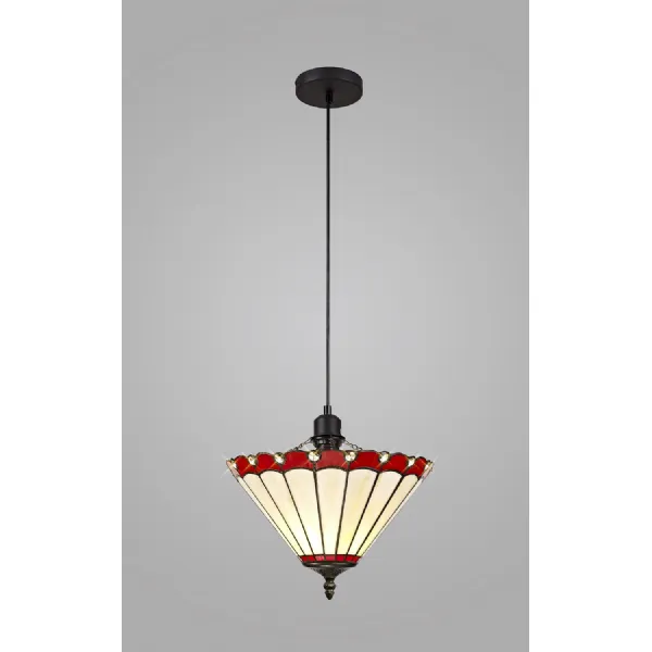 Ware 1 Light Uplighter Pendant E27 With 30cm Tiffany Shade, Red Cream Crystal Black