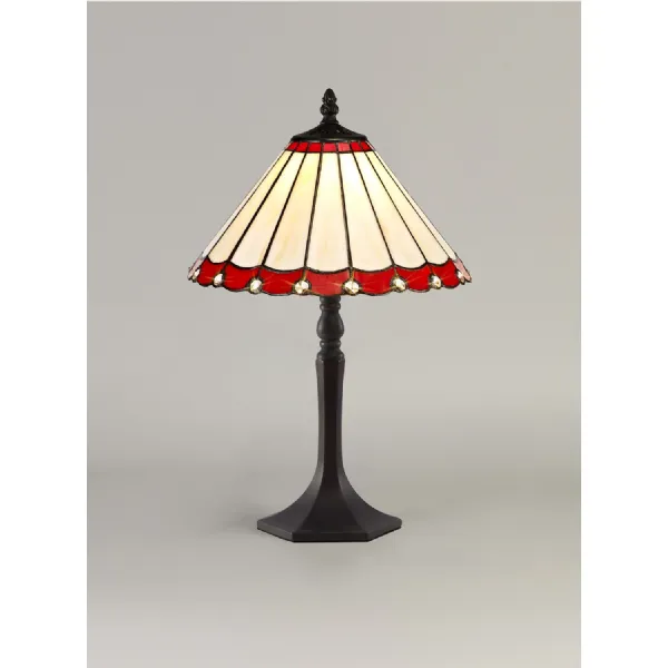 Ware 1 Light Octagonal Table Lamp E27 With 30cm Tiffany Shade, Red Cream Crystal Aged Antique Brass