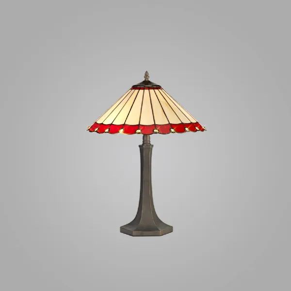 Ware 2 Light Octagonal Table Lamp E27 With 40cm Tiffany Shade, Red Cream Crystal Aged Antique Brass