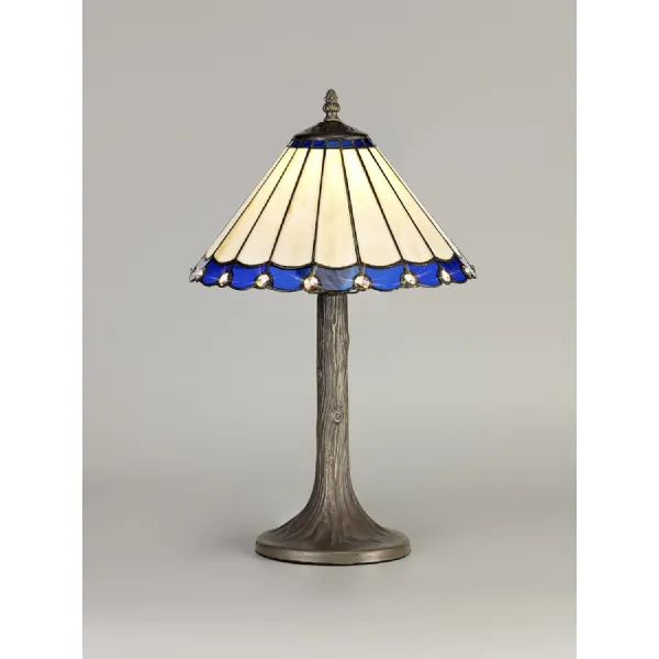 Ware 1 Light Tree Like Table Lamp E27 With 30cm Tiffany Shade, Blue Cream Crystal Aged Antique Brass
