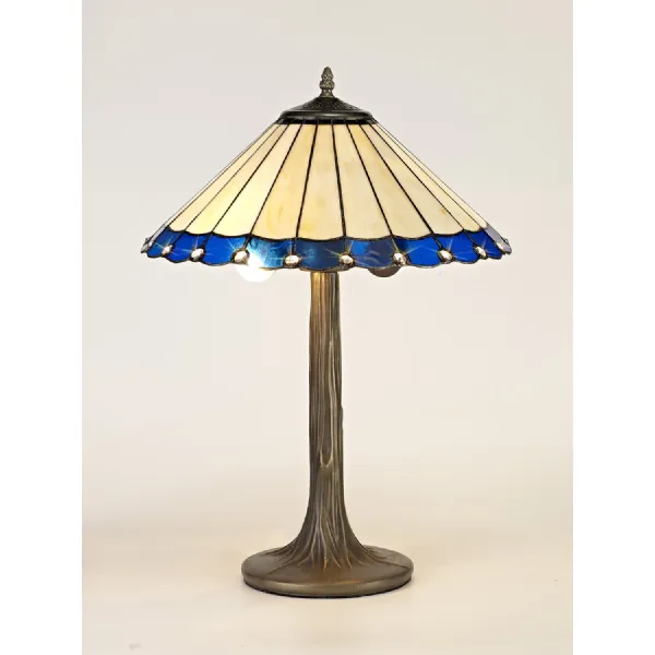 Ware 2 Light Tree Like Table Lamp E27 With 40cm Tiffany Shade, Blue Cream Crystal Aged Antique Brass