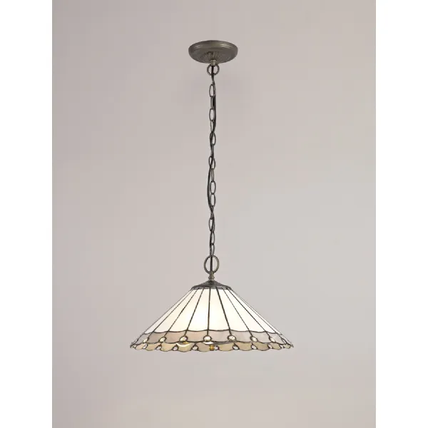 Ware 3 Light Downlighter Pendant E27 With 40cm Tiffany Shade, Grey Cream Crystal Aged Antique Brass