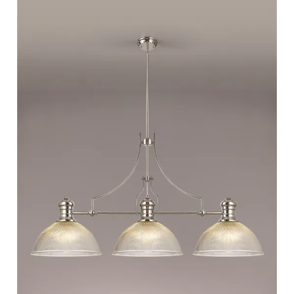 Nickel Clear 3 Light E27 Linear Pendant Dome Glass Shades