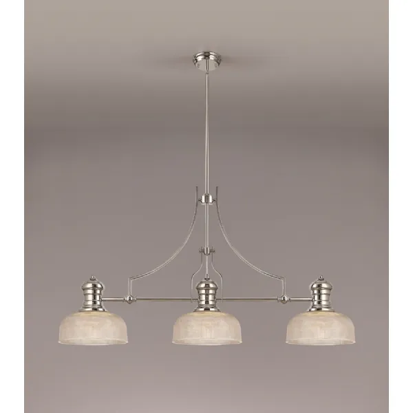 Sandy 3 Light Linear Pendant E27 With 26.5cm Prismatic Glass Shade, Polished Nickel, Clear