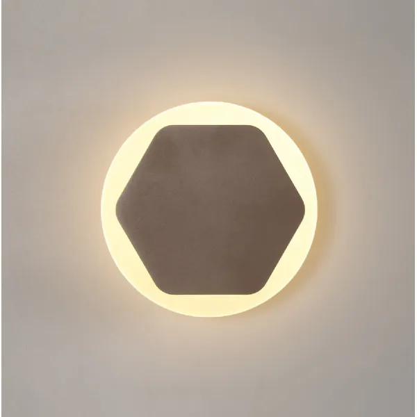 Edgware Magnetic Base Wall Lamp, 12W LED 3000K 498lm, 15cm Horizontal Hexagonal 19cm Round Centre, Coffee Acrylic Frosted Diffuser