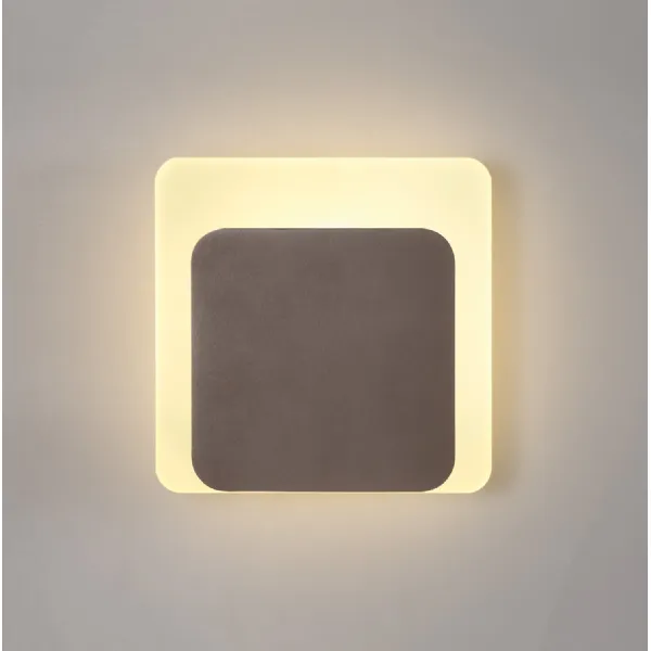 Edgware Magnetic Base Wall Lamp, 12W LED 3000K 498lm, 15 19cm Square Bottom Offset, Coffee Acrylic Frosted Diffuser