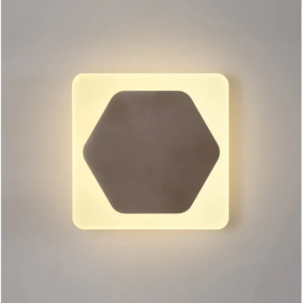 Edgware Magnetic Base Wall Lamp, 12W LED 3000K 498lm, 15cm Horizontal Hexagonal 19cm Square Centre, Coffee Acrylic Frosted Diffuser