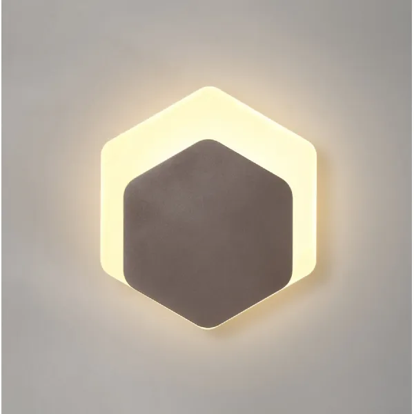 Edgware Magnetic Base Wall Lamp, 12W LED 3000K 498lm, 15 19cm Vertical Hexagonal Bottom Offset, Coffee Acrylic Frosted Diffuser