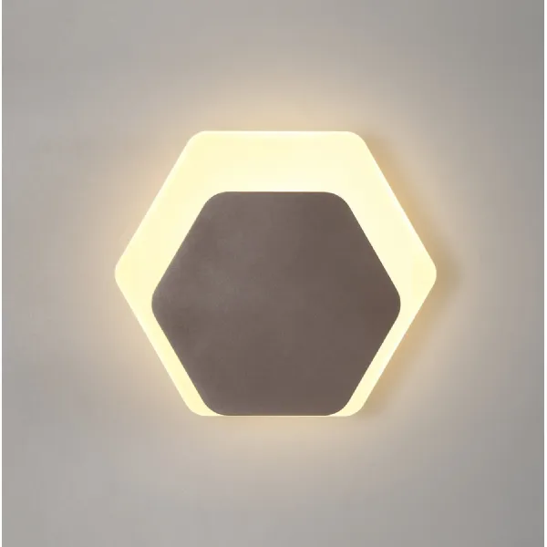 Edgware Magnetic Base Wall Lamp, 12W LED 3000K 498lm, 15 19cm Horizontal Hexagonal Bottom Offset, Coffee Acrylic Frosted Diffuser