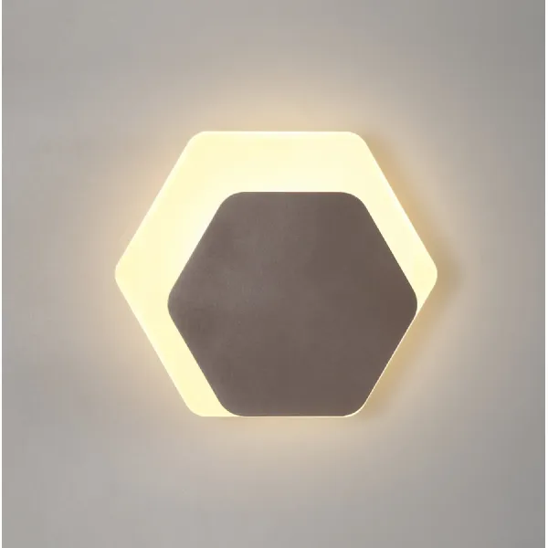 Edgware Magnetic Base Wall Lamp, 12W LED 3000K 498lm, 15 19cm Horizontal Hexagonal Right Offset, Coffee Acrylic Frosted Diffuser
