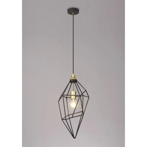 Pimlico Large Pendant, 1 x E27, Painted Gold And Sand Black
