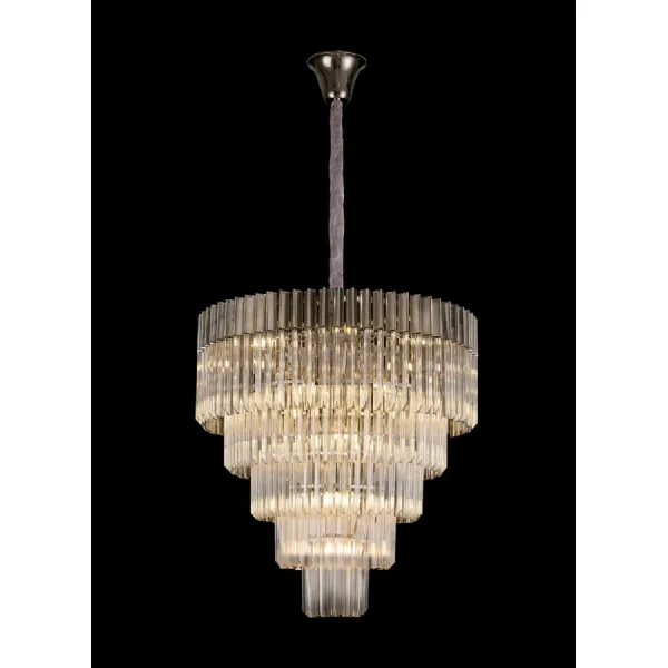 Polished Nickel Clear Sculpted Glass 80cm 5 Tier Pendant
