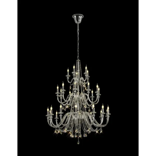 Wimbledon 3 Tier Chandelier, 29 Light E14, Polished Chrome Clear Glass Crystal, (ITEM REQUIRES CONSTRUCTION CONNECTION), Item Weight: 23.8kg