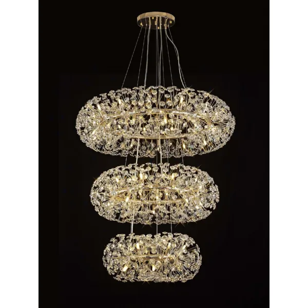Camden 3 Tier Pendant 58 Light G9 French Gold Crystal, Item Weight: 30.2kg