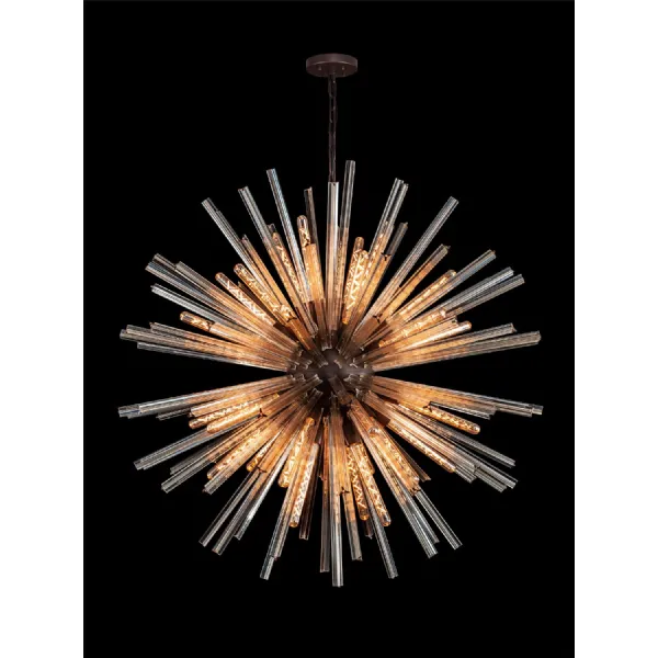 Dalston 32 Light E27, Round Pendant Brown Oxide Champagne Glass, Item Weight: 30kg