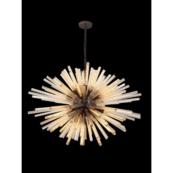 Dalston 32 Light E27, Oval Pendant Brown Oxide Champagne Glass, Item Weight: 25kg