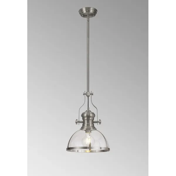 Sandy Pendant, 1 x E27, Satin Nickel With Round 30cm Satin Nickel Clear Glass Shade