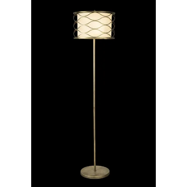 Hornsey Floor Lamp 3 Light E14 Aged Gold Cream Fabric Shade