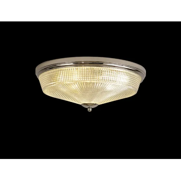 Edenbridge 3 Light E27 Flush Ceiling Light, Polished Nickel Prismatic Glass