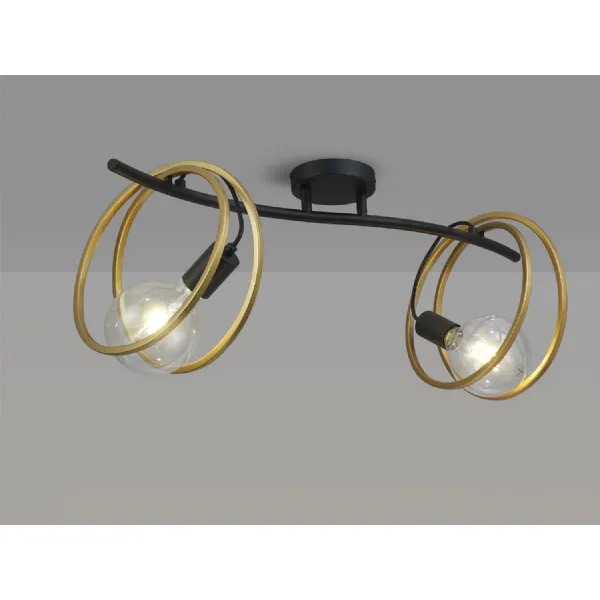 Battersea Double Ring Ceiling Flush, 2 Light E27, Matt Black Painted Gold, G95 120 Lamp Recommended
