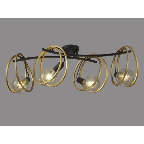 Battersea Double Ring Ceiling Flush, 4 Light E27, Matt Black Painted Gold, G95 120 Lamp Recommended