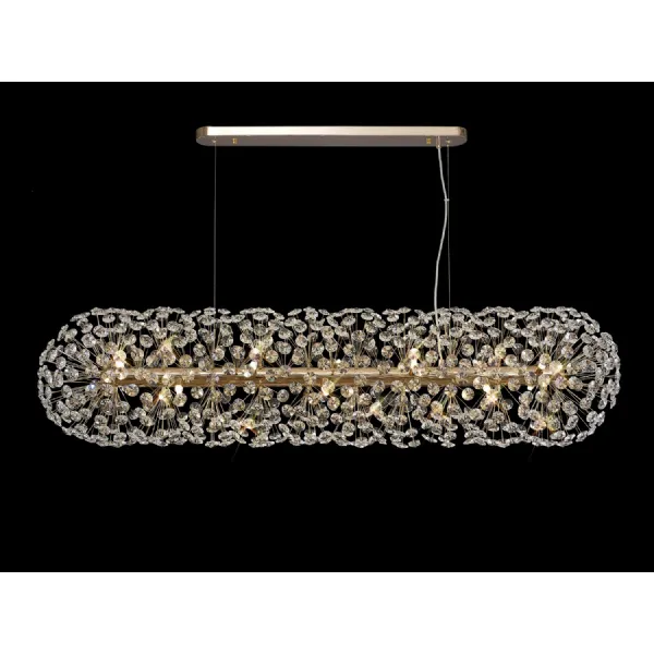 Camden Oblong Linear Pendant 14 Light G9 French Gold Crystal (44 extra sets of crystal)
